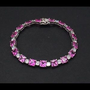 Sterling Silver Pink Quartz Tennis Bracelet